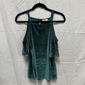 Ultra Flirt blue velvet cold shoulder top, size L, new with tags
